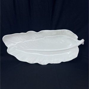 California Pottery Platter Dish Tray White 2 Leaf MCM Charcuterie Entertain Boho
